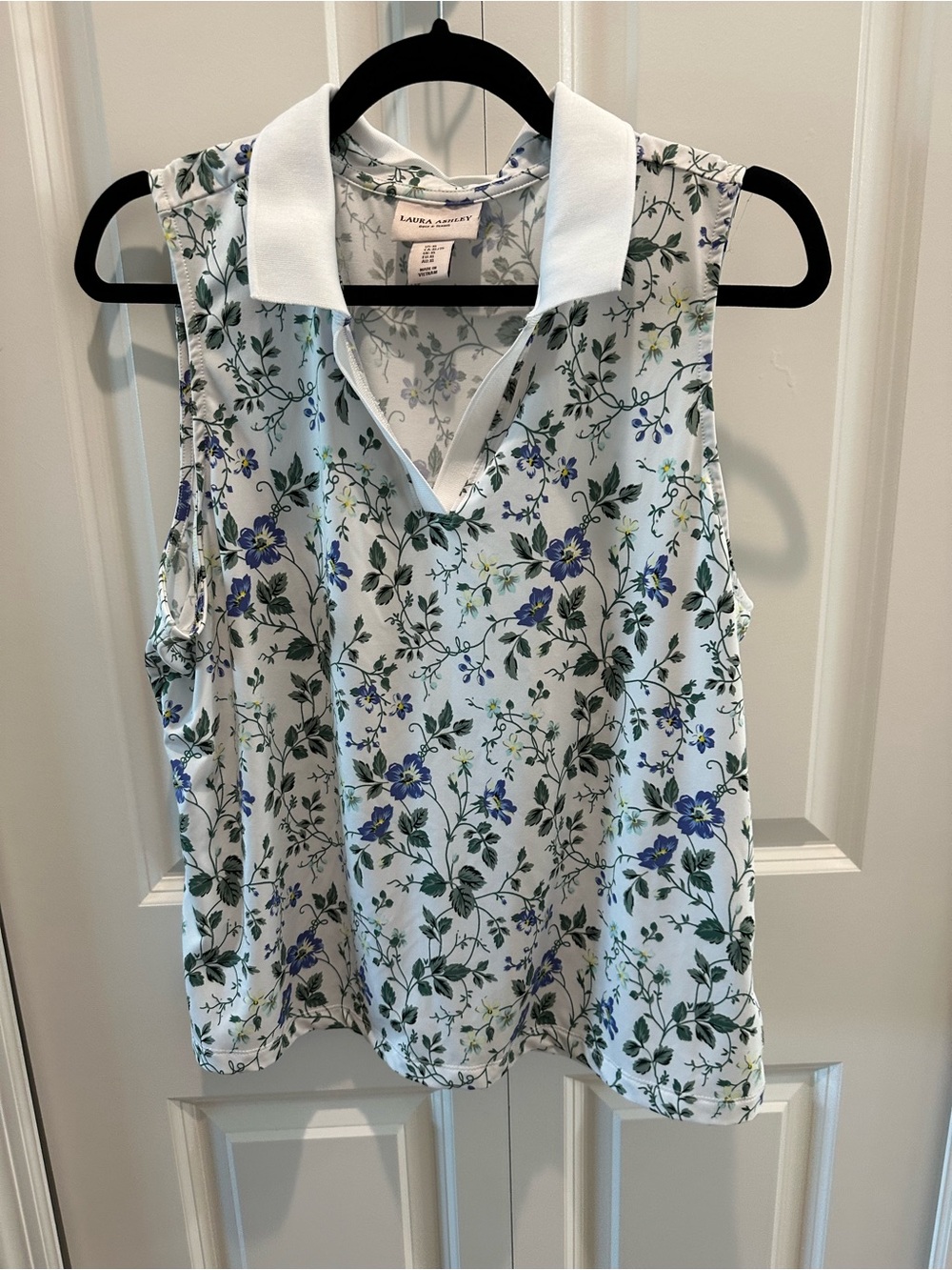 Laura Ashley Athletic Golf/Tennis Sleeveless White Floral Polo Tank Size XL
